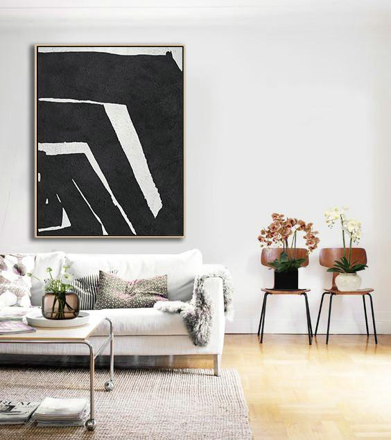 Colorful Wall Art,Black And White Minimal Painting On Canvas - Oversized Art
